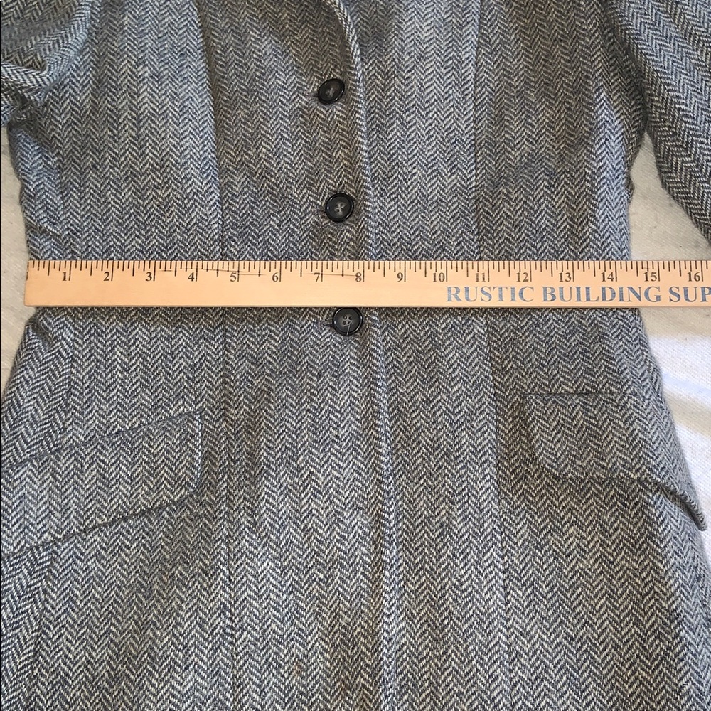 Women's Gray Herringbone Blazer with Navy Collar - Picture 9 of 13